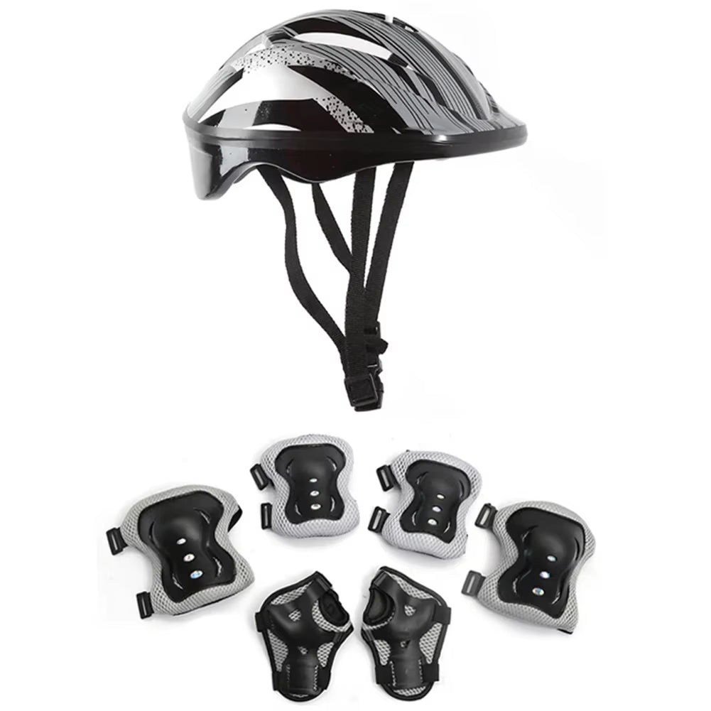 7Pcs Helmet Knee Elbow Protective Gear Set Adjustable Kids Bicycle Sport Protective Gear Set 48-55Cm for Boys Girls 5-12 Years